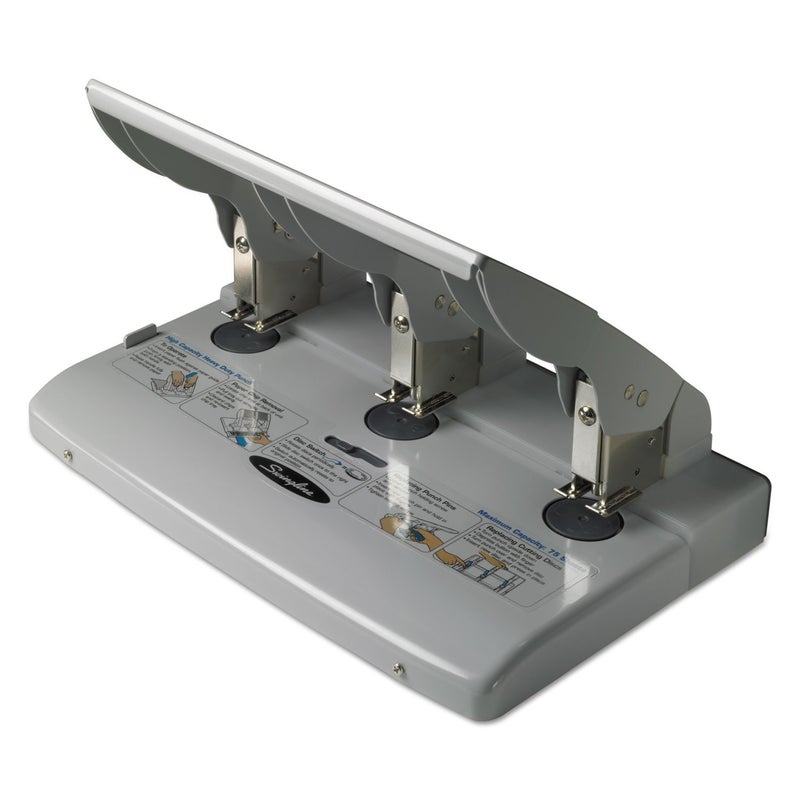 Swingline 3 Hole Punch Heavy Duty, 75 Sheet Capacity Three Hole Puncher 3 Ring, Paper Punch, Gray (74550) - Image 3